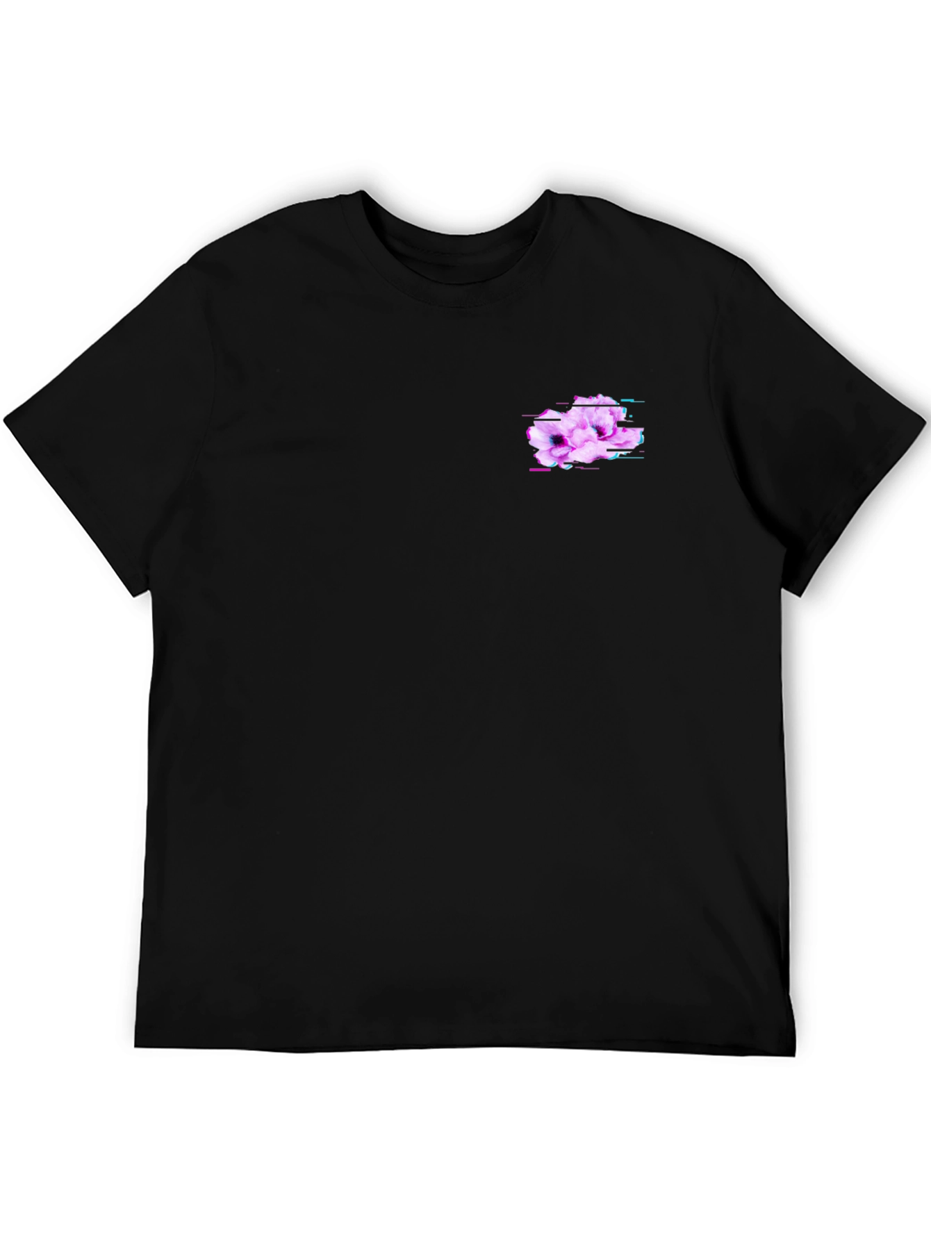 Mens Black T-Shirt with Glitch Floral Design