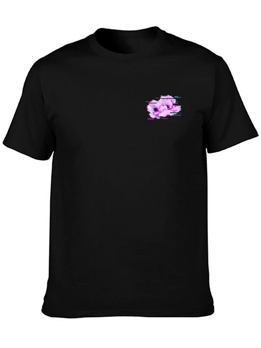 Mens Black T-Shirt with Glitch Floral Design