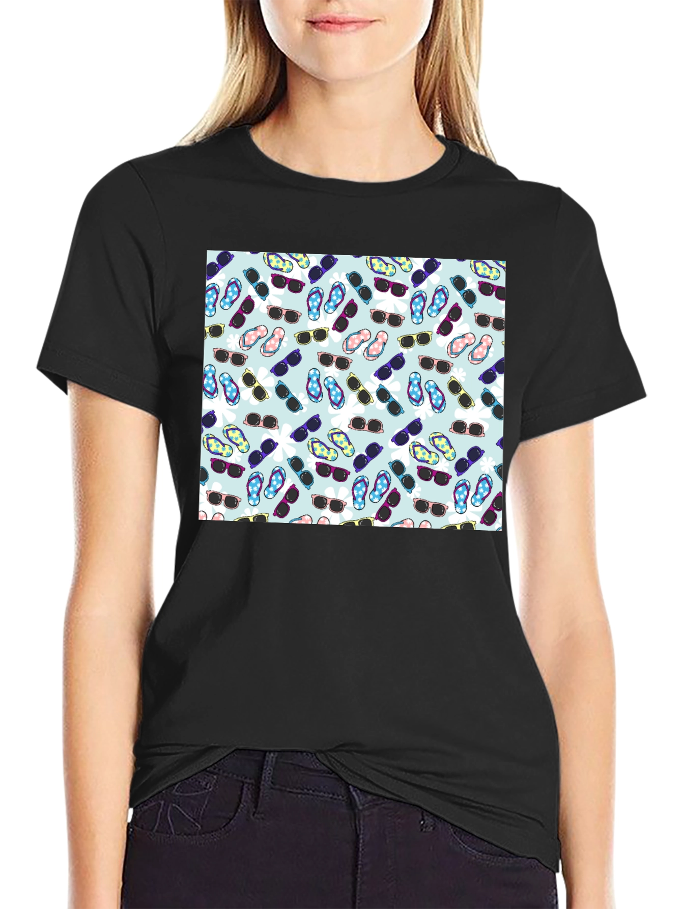 Sunglasses & Flip Flops Pattern T-Shirt