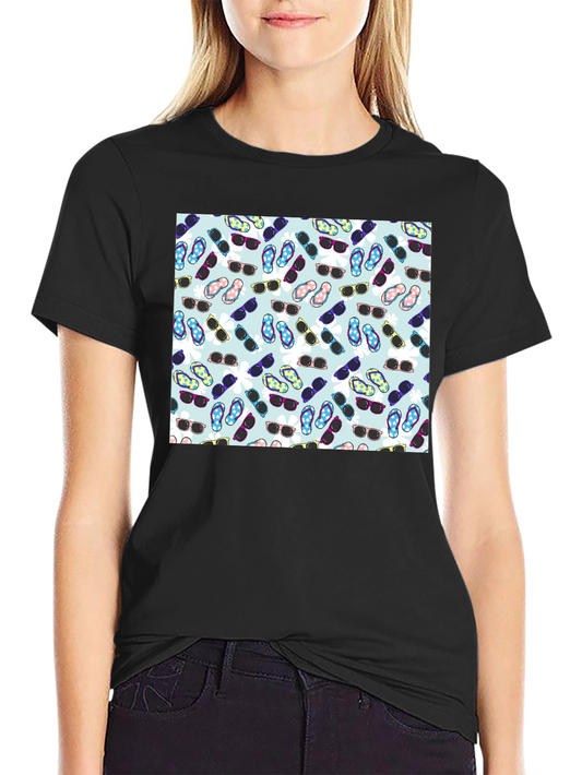 Sunglasses & Flip Flops Pattern T-Shirt