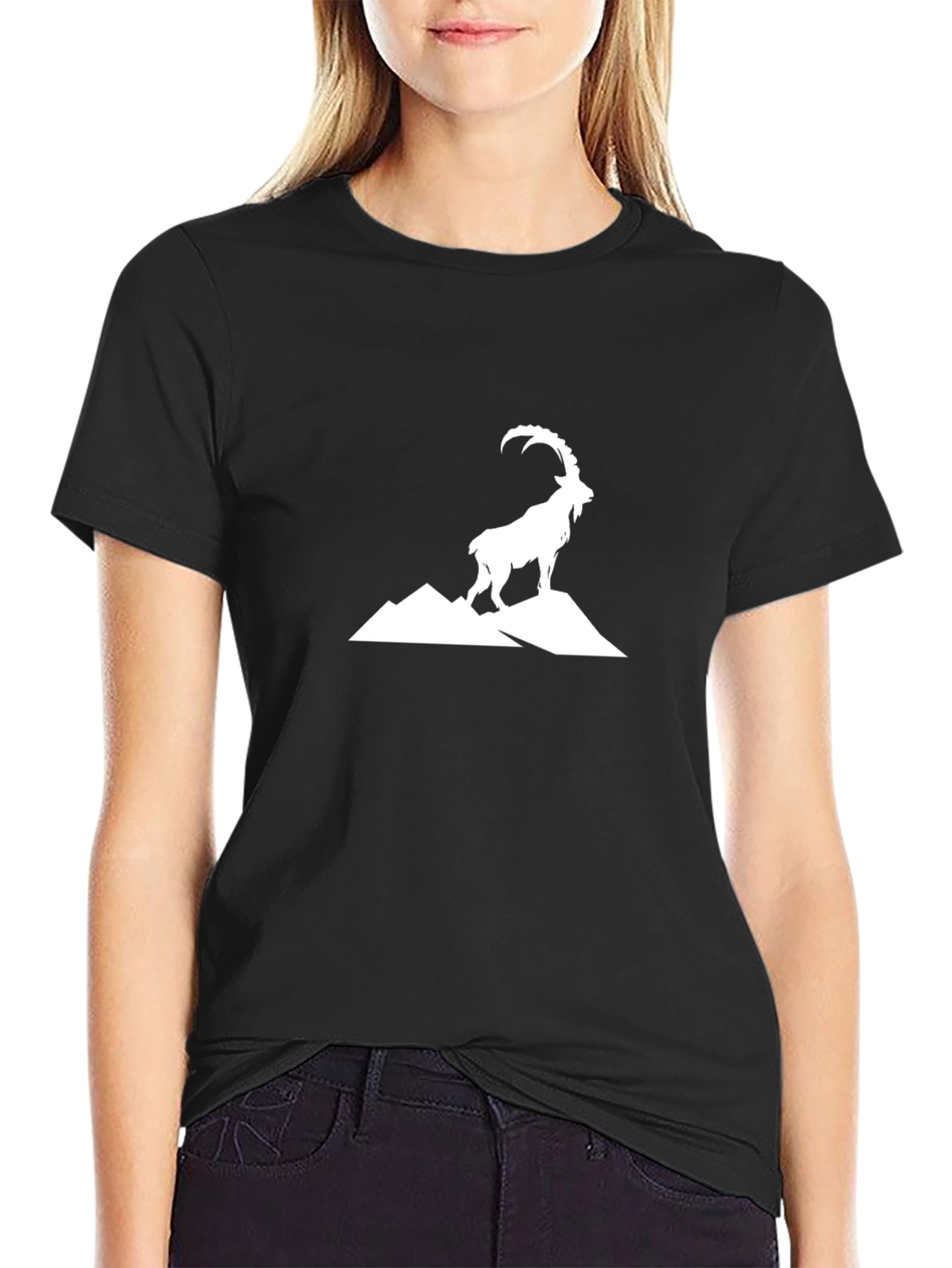Mountain Goat Graphic Tee - Black Cotton T-Shirt