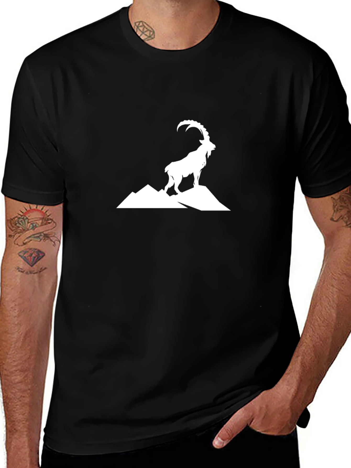 Mountain Goat Graphic Tee - Black Cotton T-Shirt