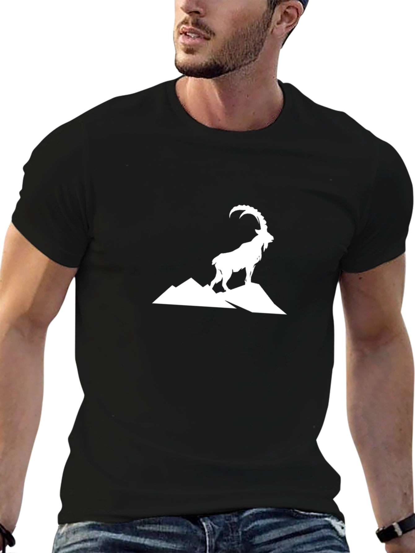 Mountain Goat Graphic Tee - Black Cotton T-Shirt