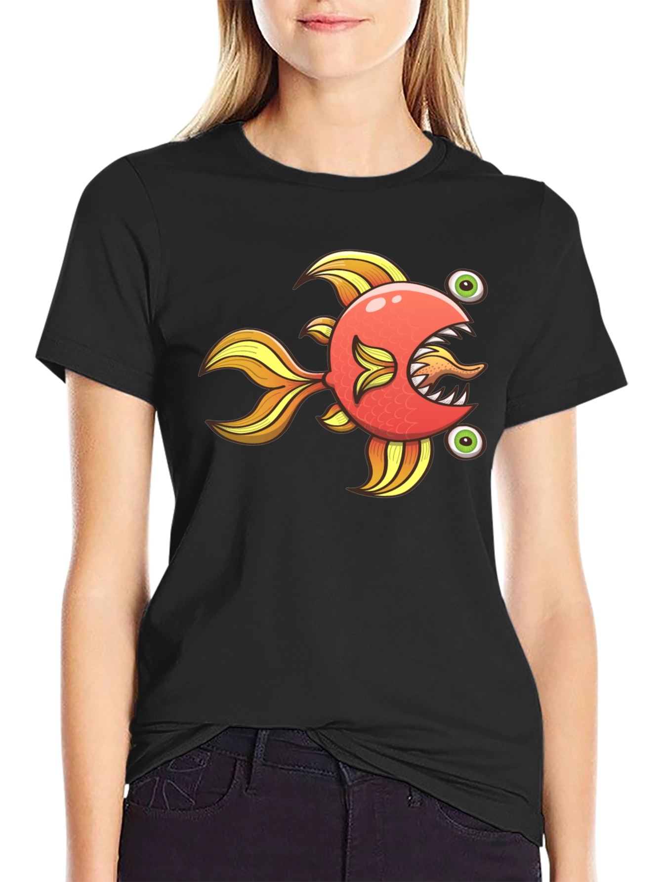 Funny Fish Graphic Tee - Soft Black Cotton Shirt