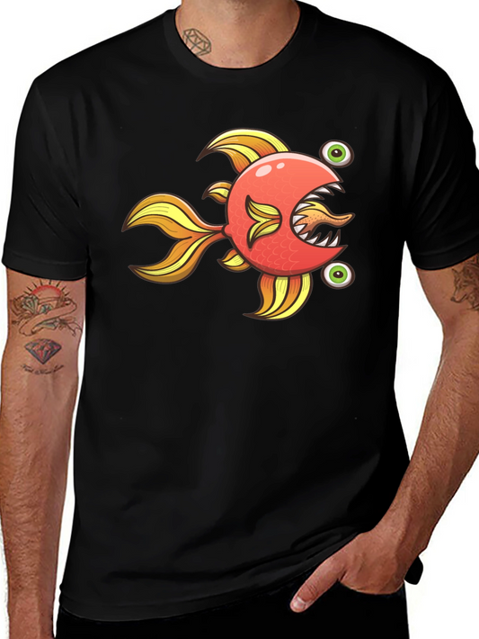 Funny Fish Graphic Tee - Soft Black Cotton Shirt
