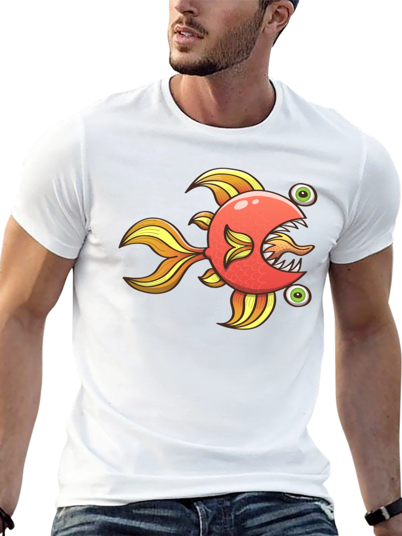 Funny Fish Graphic Tee - Soft Black Cotton Shirt