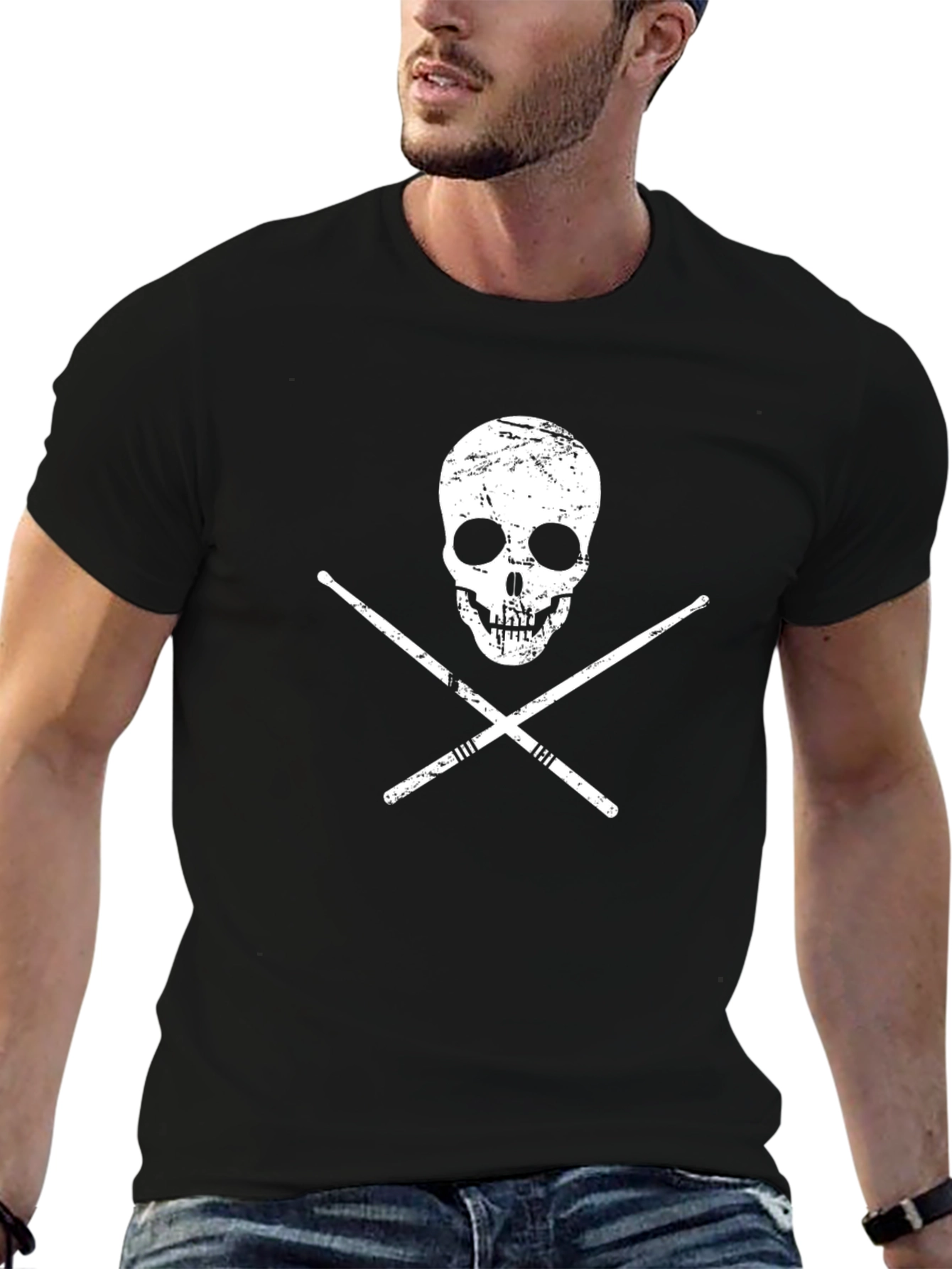 Skull & Drumsticks Graphic Tee - Black