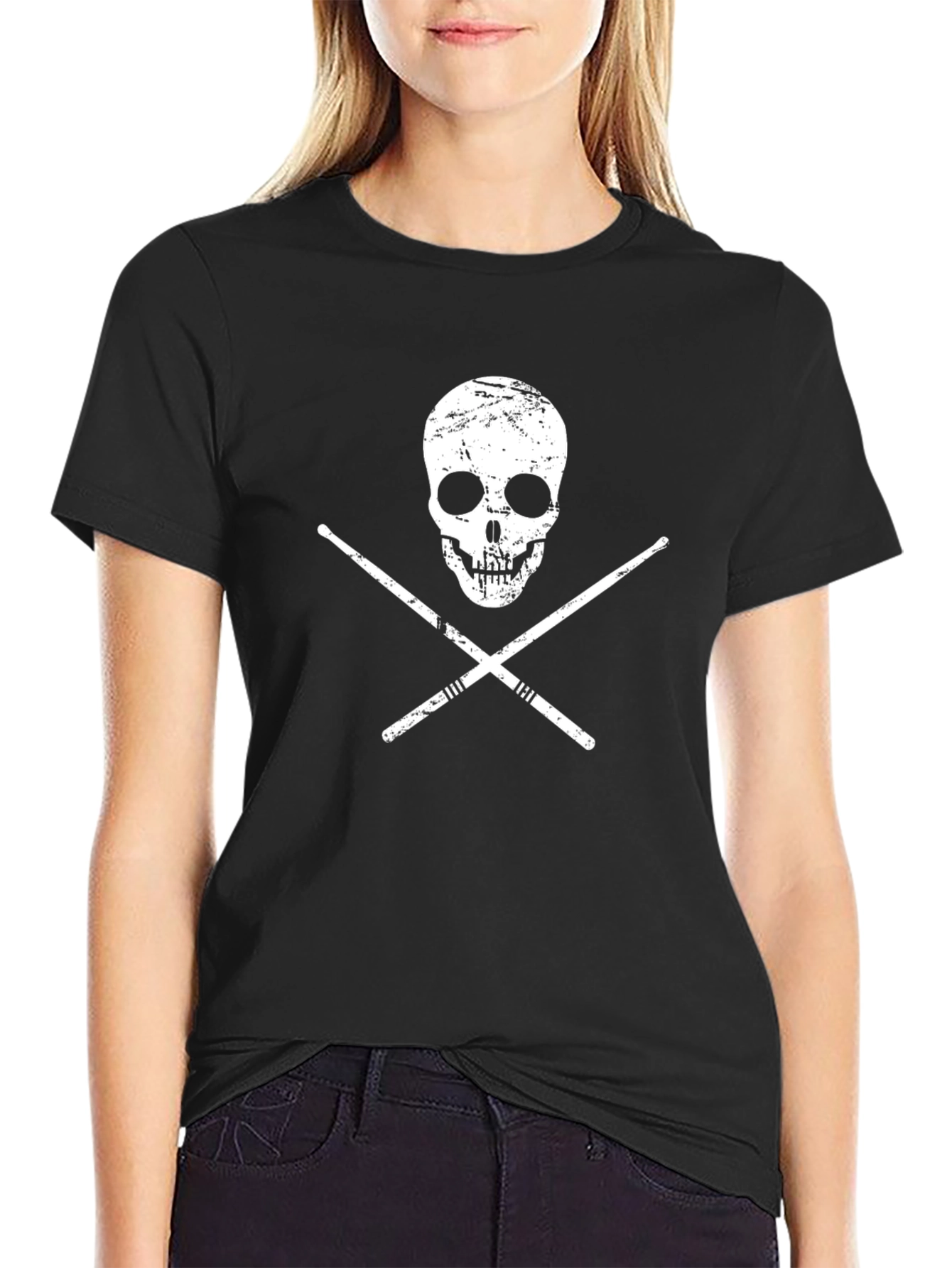Skull & Drumsticks Graphic Tee - Black