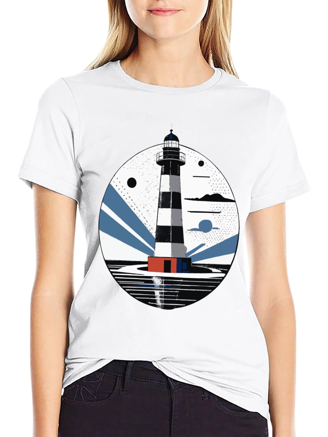 Lighthouse Graphic Tee - Mens Black Cotton T-Shirt