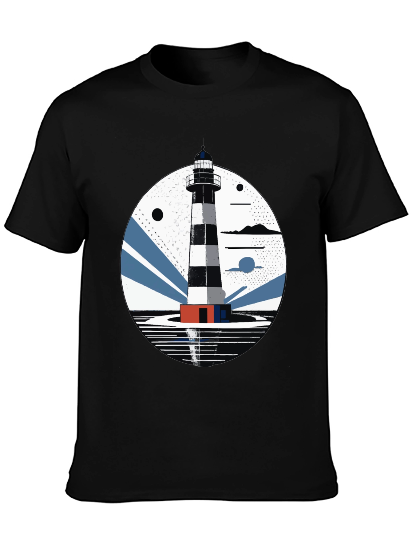 Lighthouse Graphic Tee - Mens Black Cotton T-Shirt