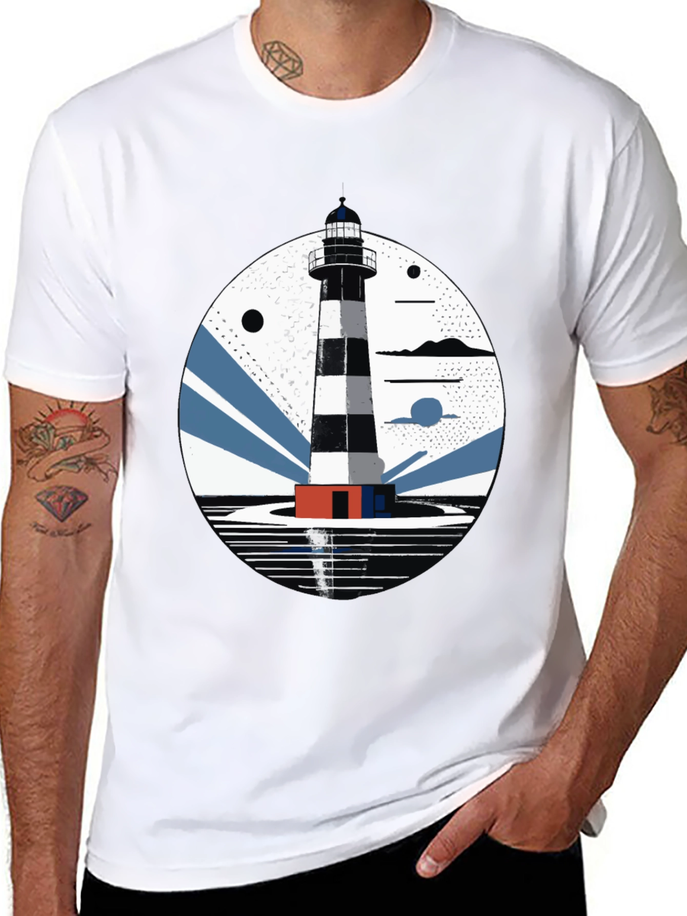 Lighthouse Graphic Tee - Mens Black Cotton T-Shirt