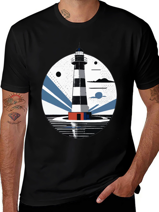 Lighthouse Graphic Tee - Mens Black Cotton T-Shirt