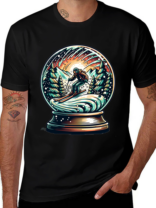 Snow Globe Skiing Graphic Tee - Winter Adventure Shirt
