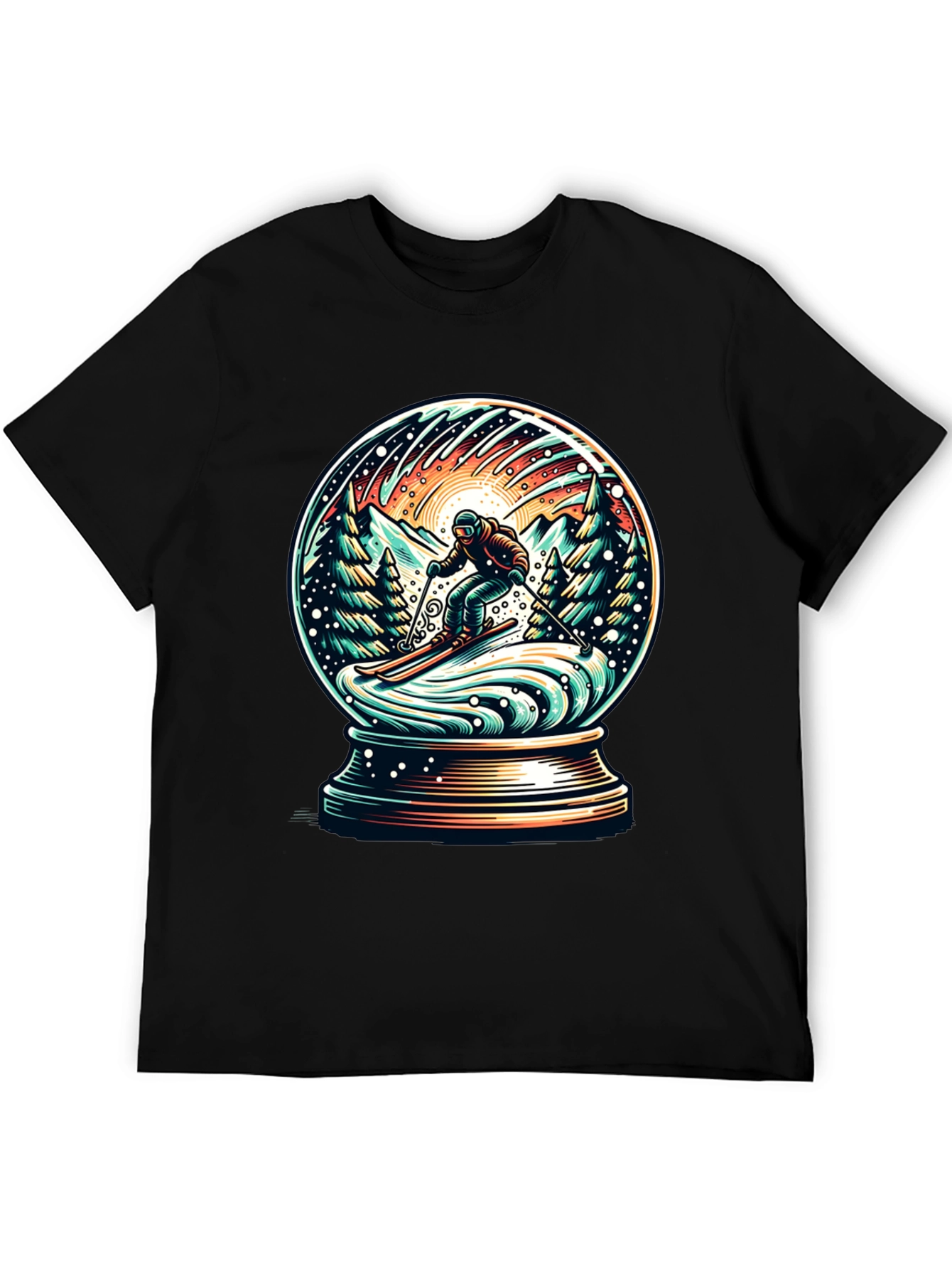 Snow Globe Skiing Graphic Tee - Winter Adventure Shirt