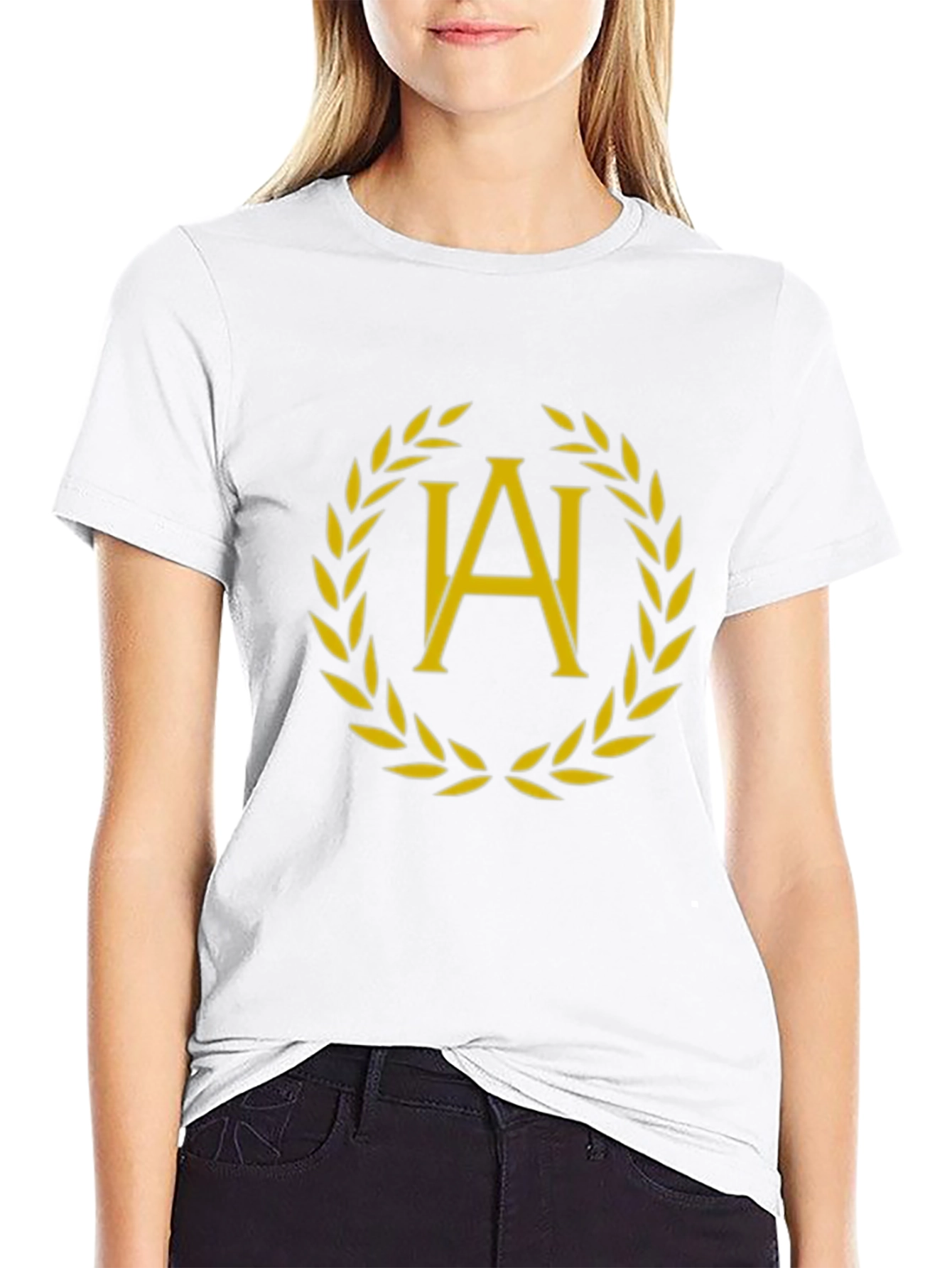 Elegant Laurel Wreath Initial T-Shirt