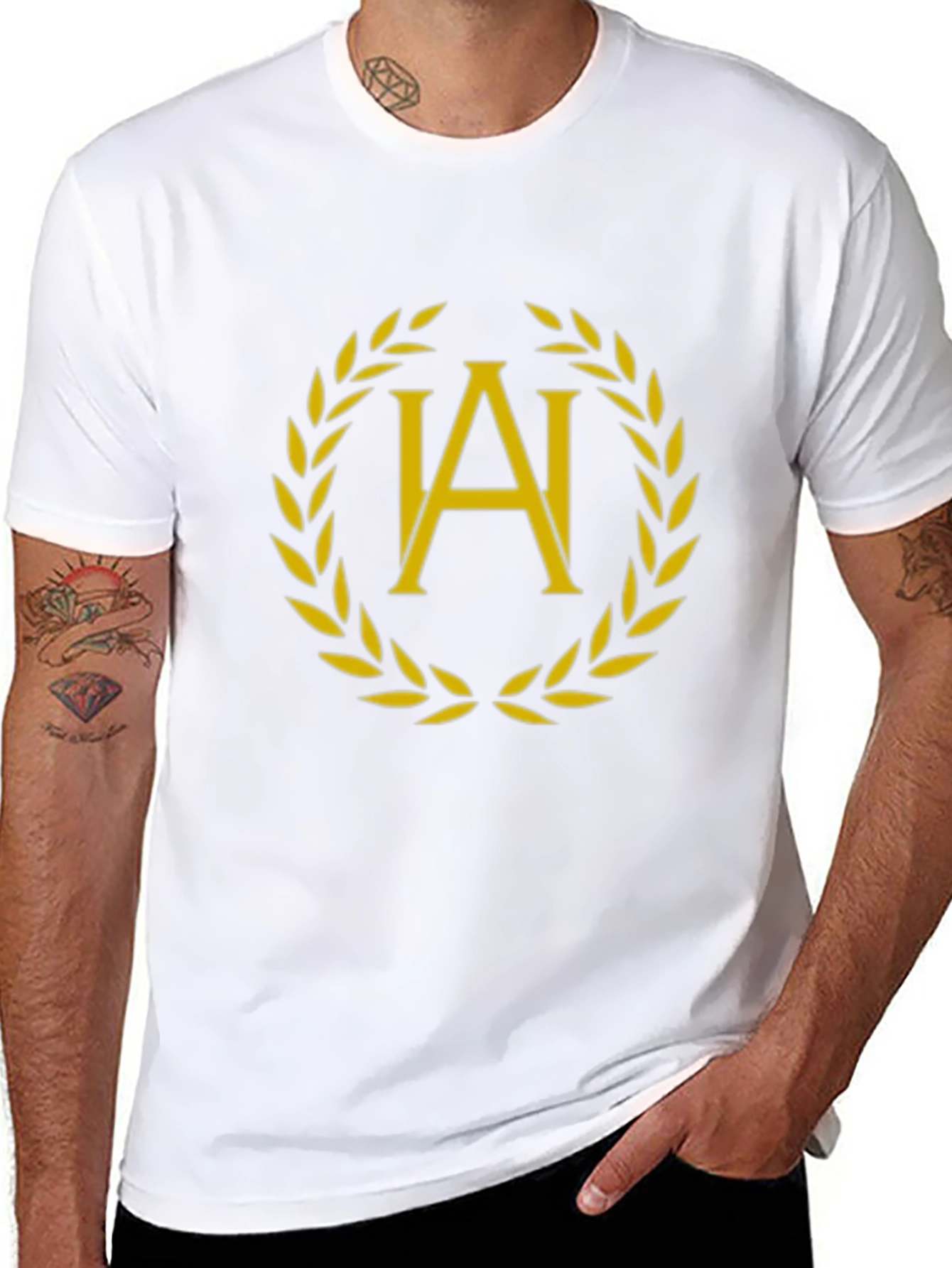 Elegant Laurel Wreath Initial T-Shirt