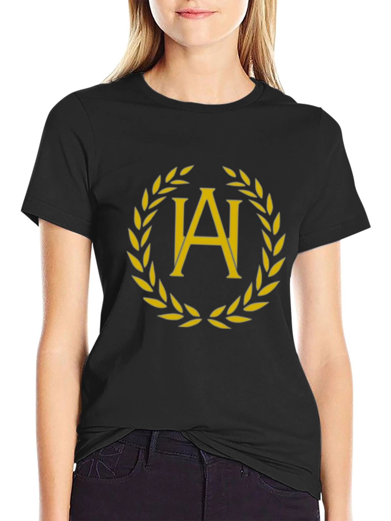 Elegant Laurel Wreath Initial T-Shirt