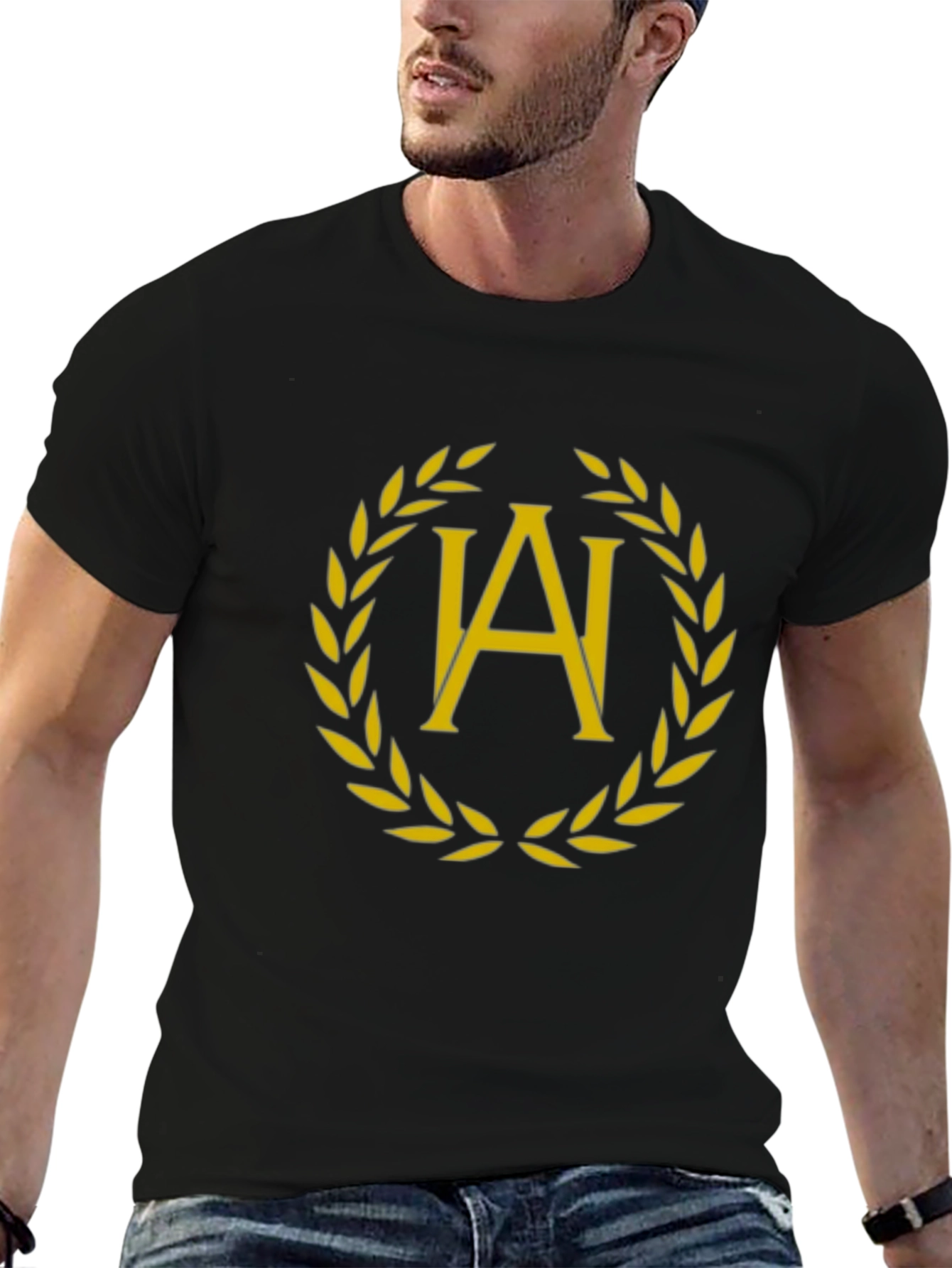 Elegant Laurel Wreath Initial T-Shirt