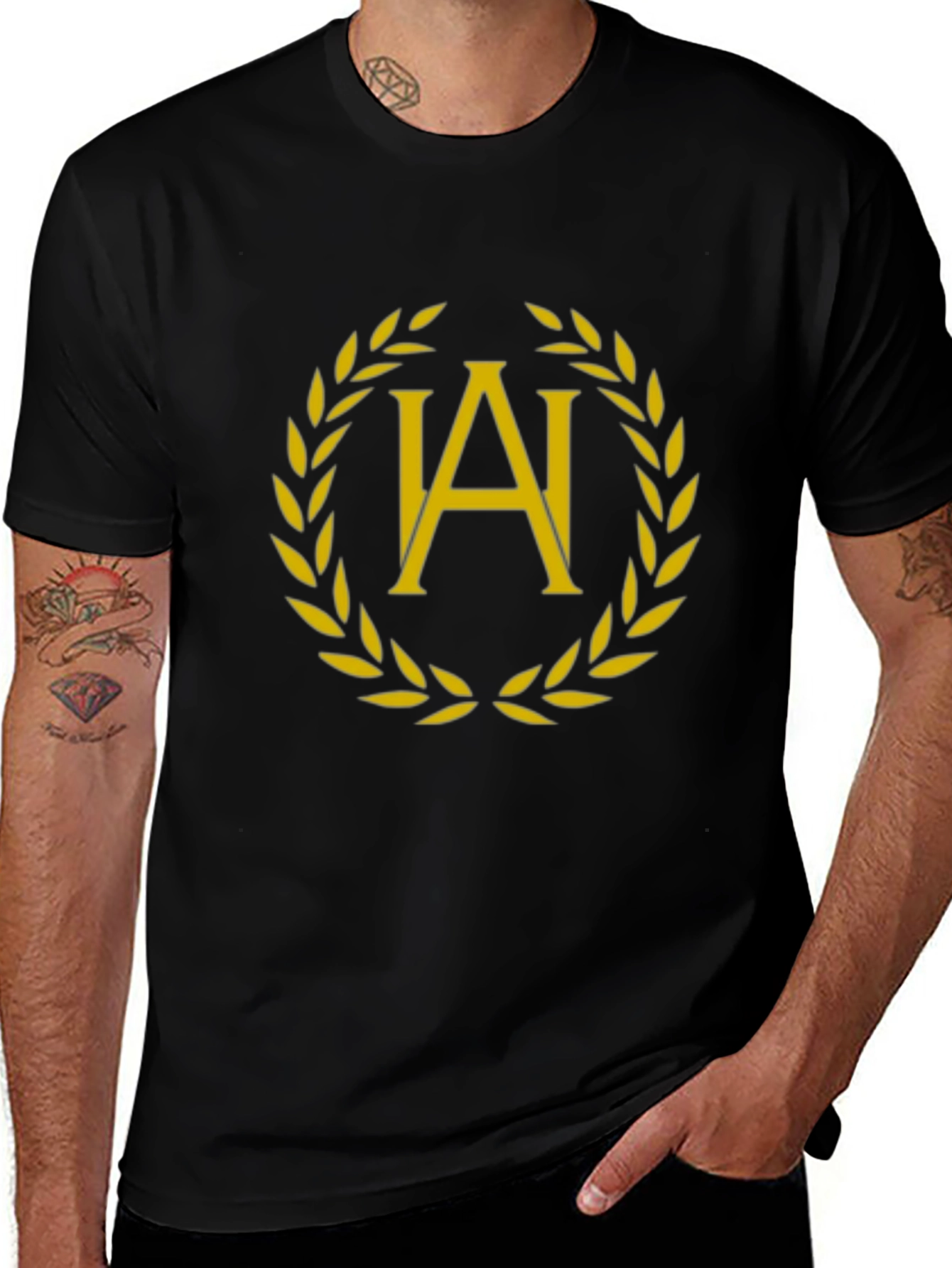 Elegant Laurel Wreath Initial T-Shirt