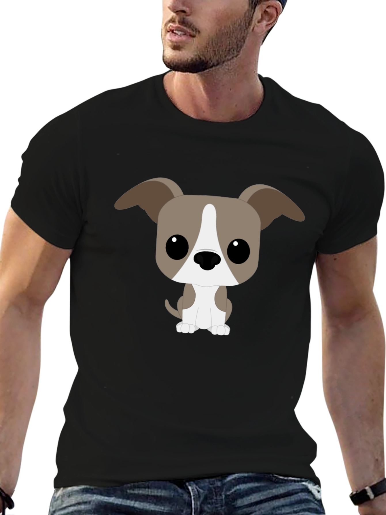 Cartoon Dog Graphic Tee - Black T-Shirt
