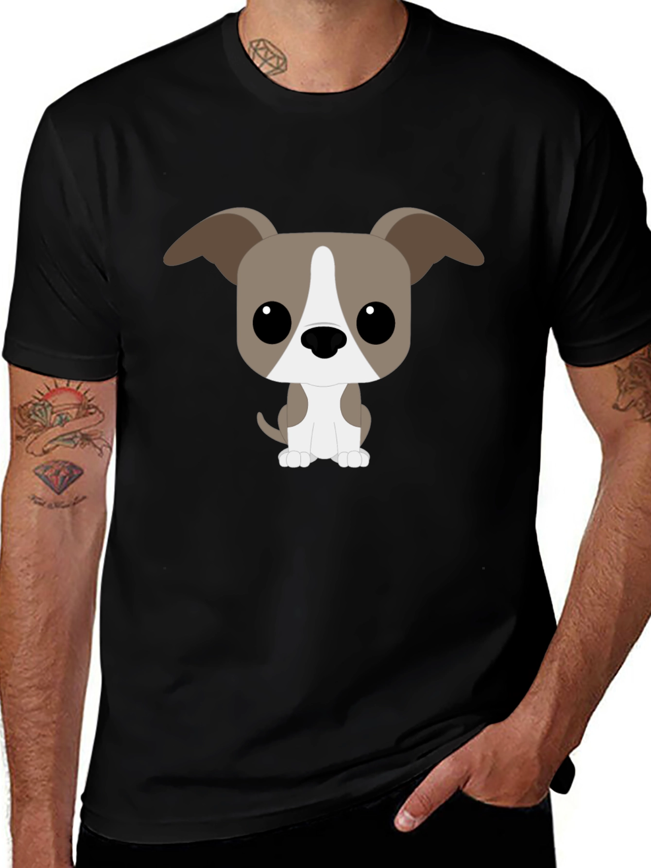 Cartoon Dog Graphic Tee - Black T-Shirt