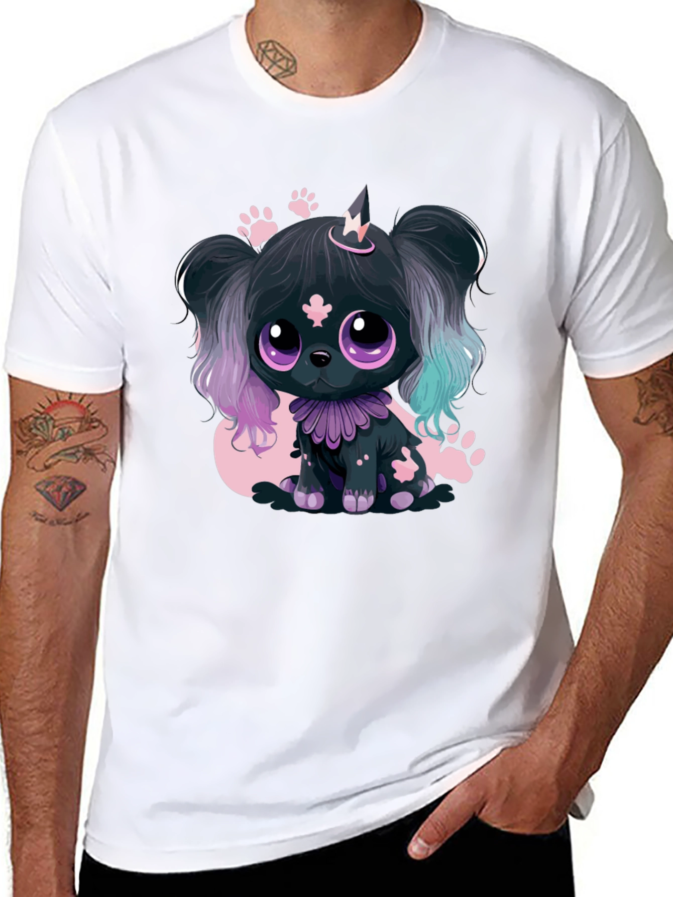 Kawaii Puppy Graphic Tee - Black