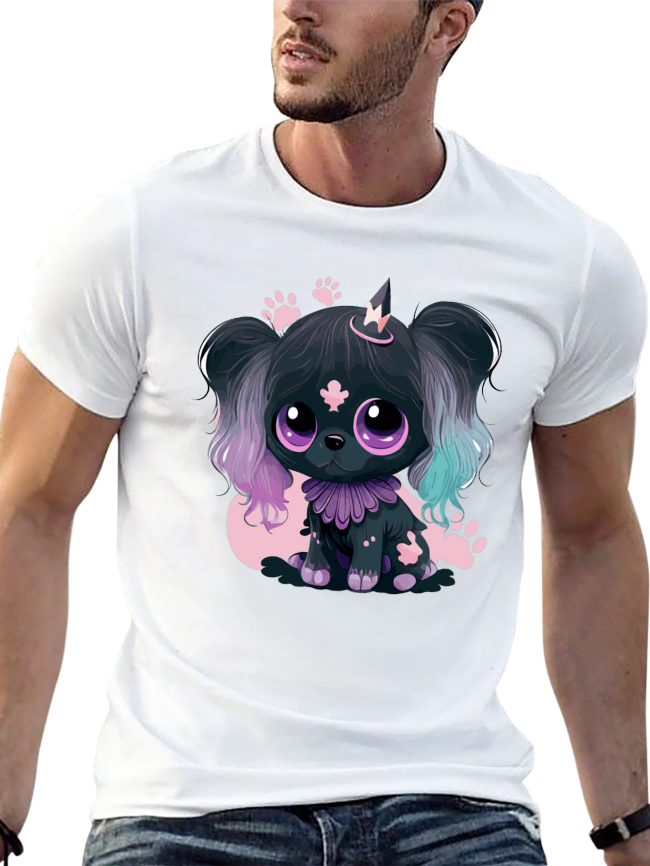 Kawaii Puppy Graphic Tee - Black