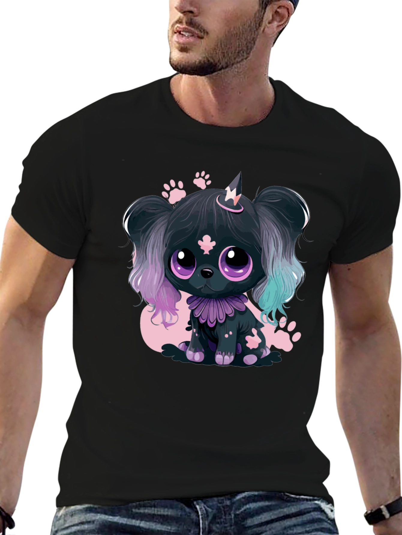 Kawaii Puppy Graphic Tee - Black