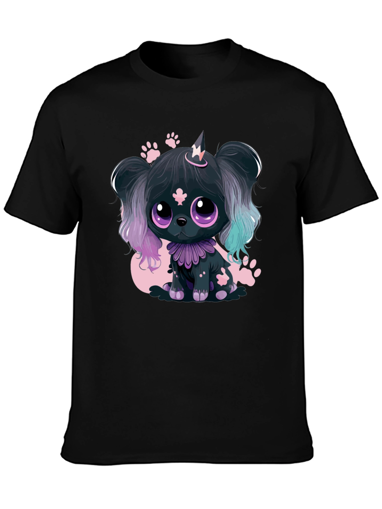 Kawaii Puppy Graphic Tee - Black