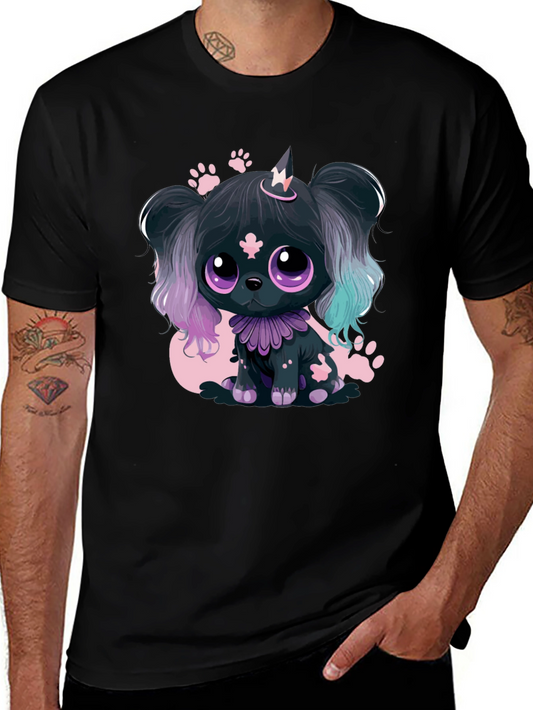 Kawaii Puppy Graphic Tee - Black