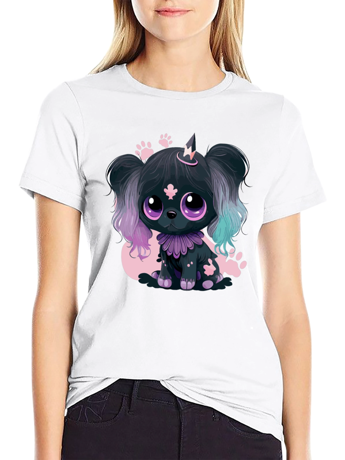Kawaii Puppy Graphic Tee - Black