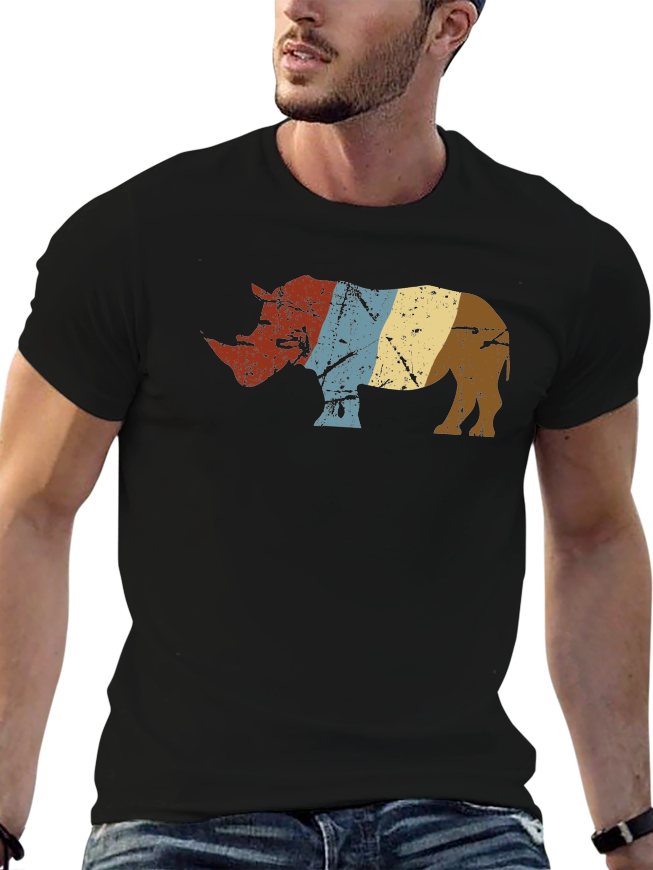 Retro Rhino Graphic Tee - Stylish Animal Lover Shirt