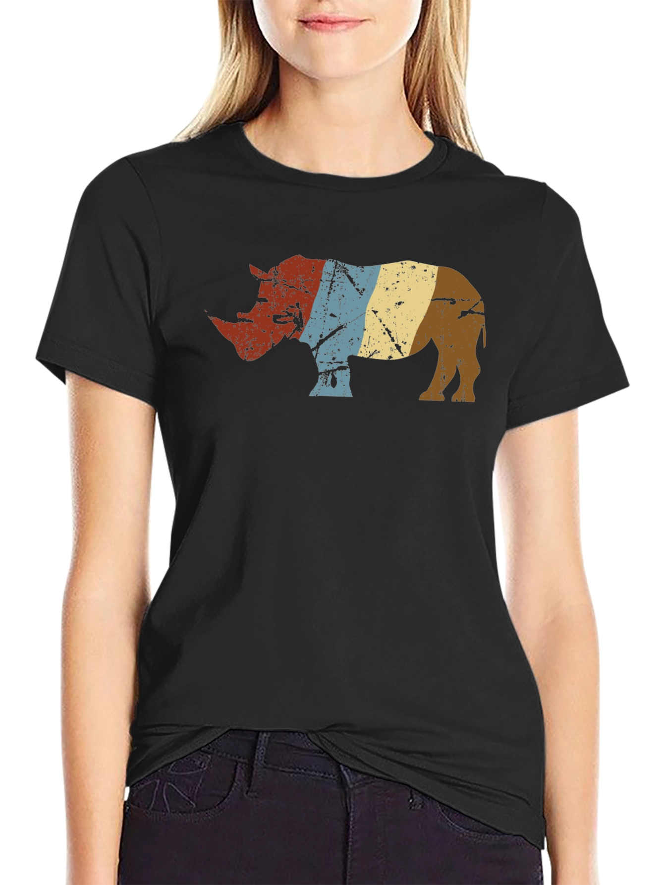 Retro Rhino Graphic Tee - Stylish Animal Lover Shirt