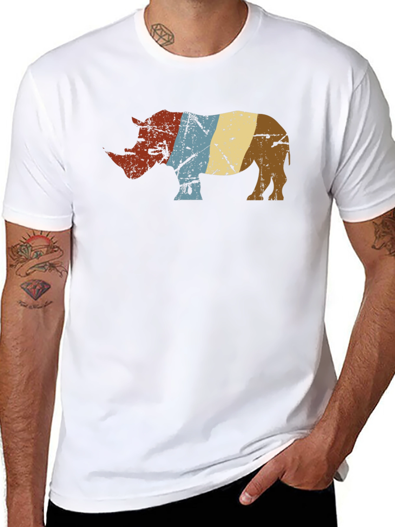 Retro Rhino Graphic Tee - Stylish Animal Lover Shirt