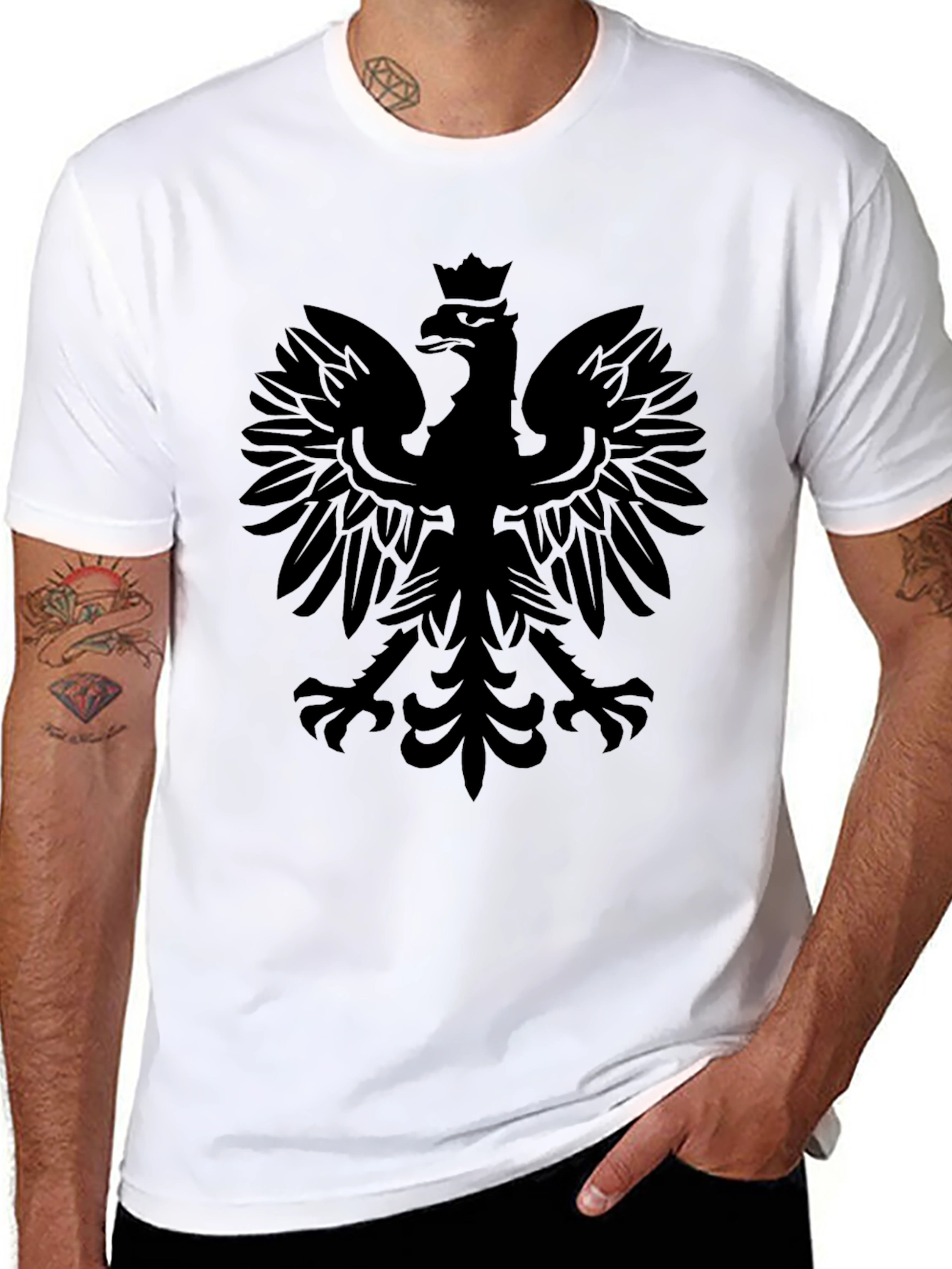 Mens Black Polish Eagle Graphic T-Shirt