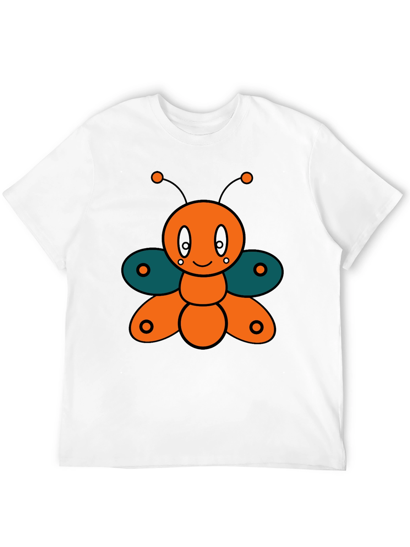 Cute Cartoon Butterfly Graphic Tee - Black