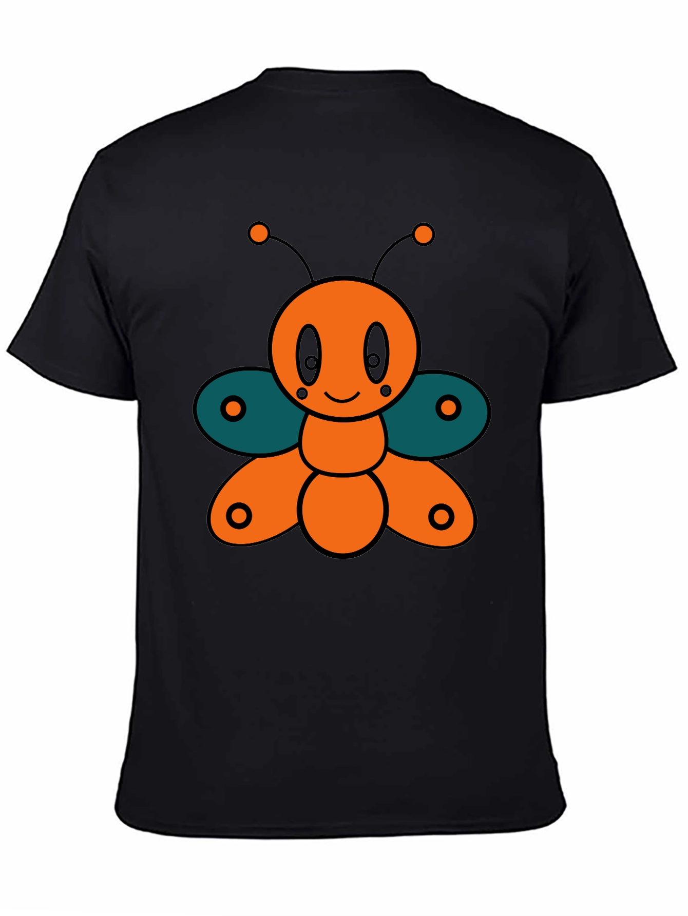 Cute Cartoon Butterfly Graphic Tee - Black