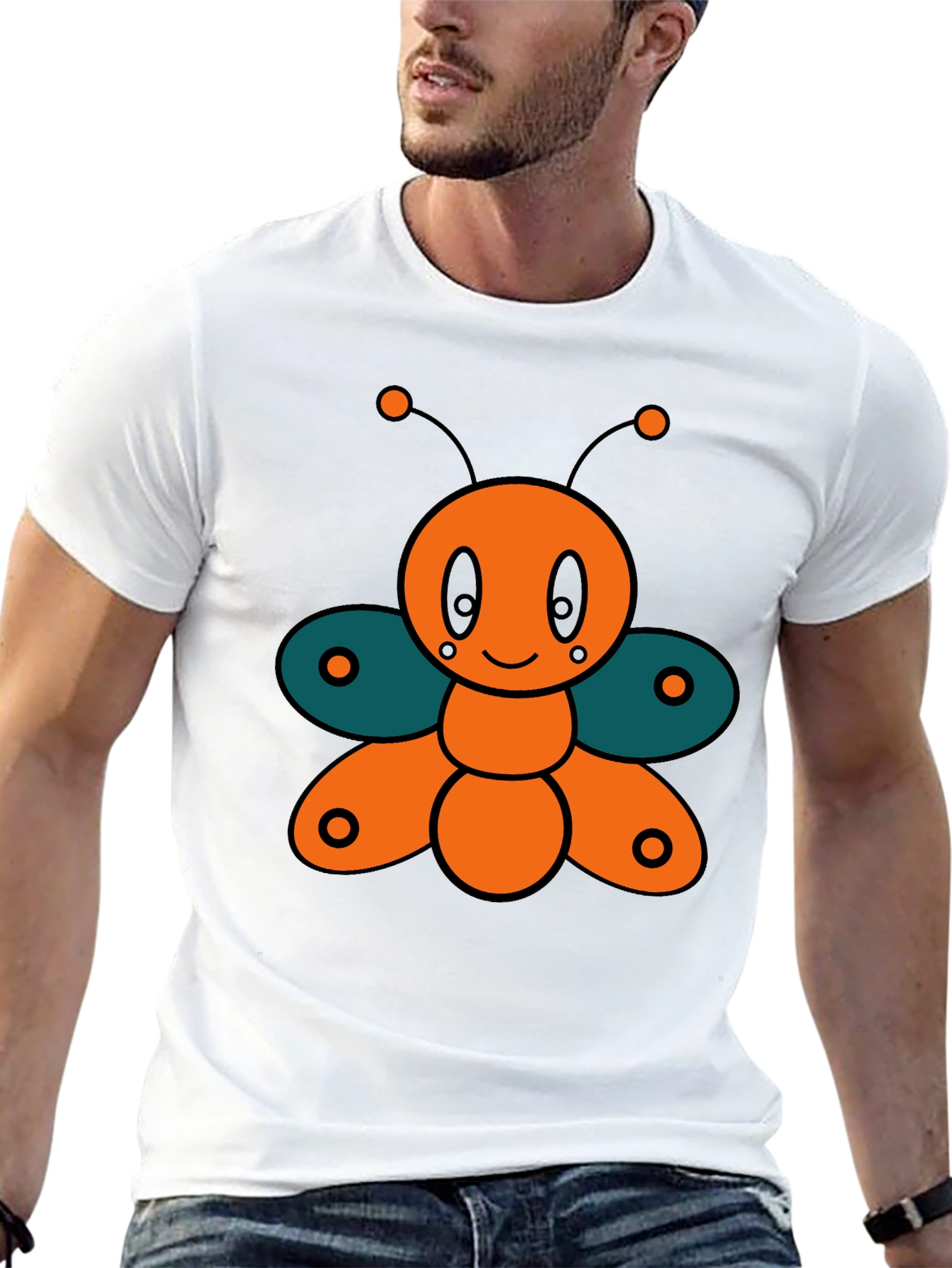 Cute Cartoon Butterfly Graphic Tee - Black