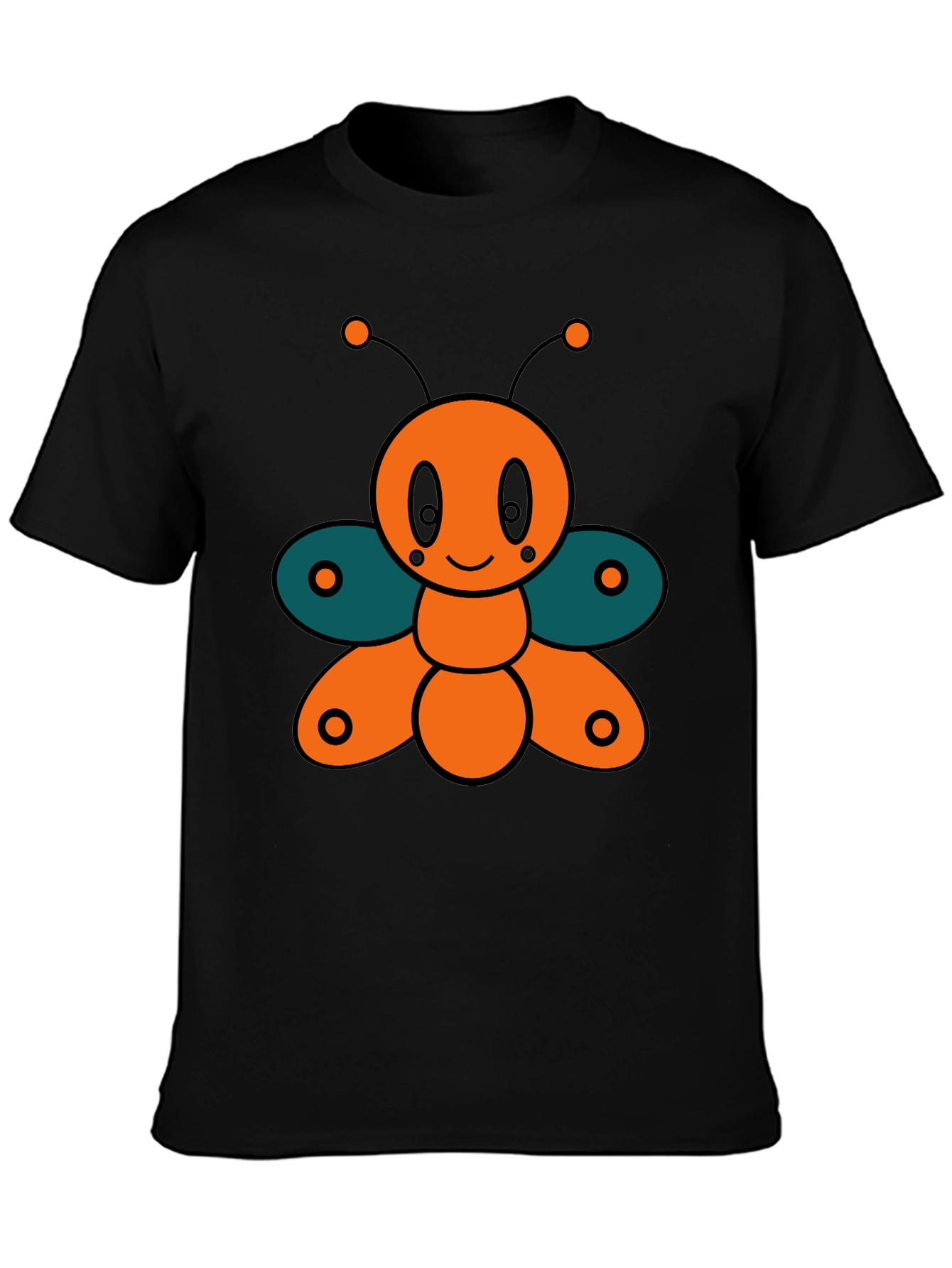 Cute Cartoon Butterfly Graphic Tee - Black