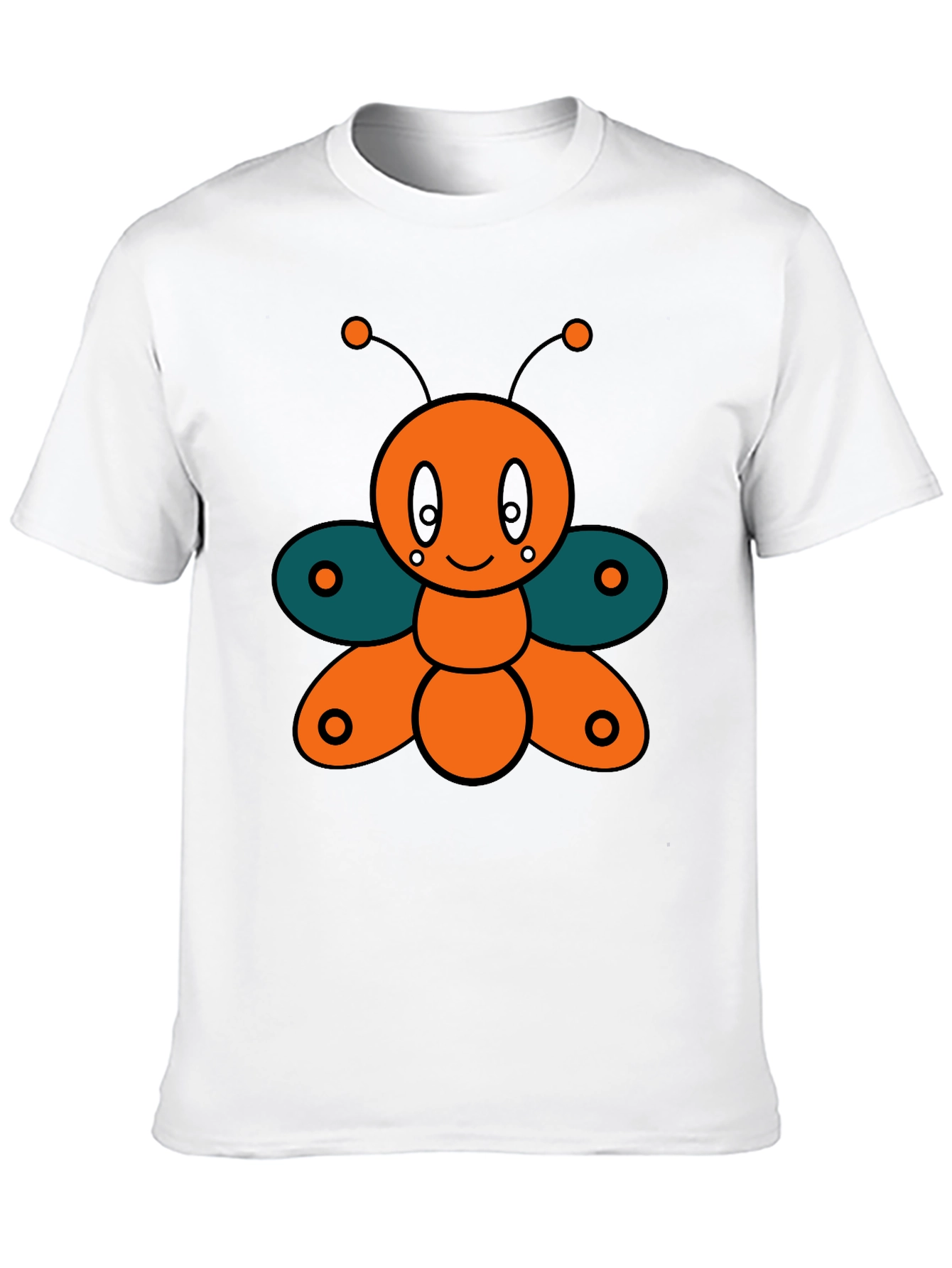 Cute Cartoon Butterfly Graphic Tee - Black