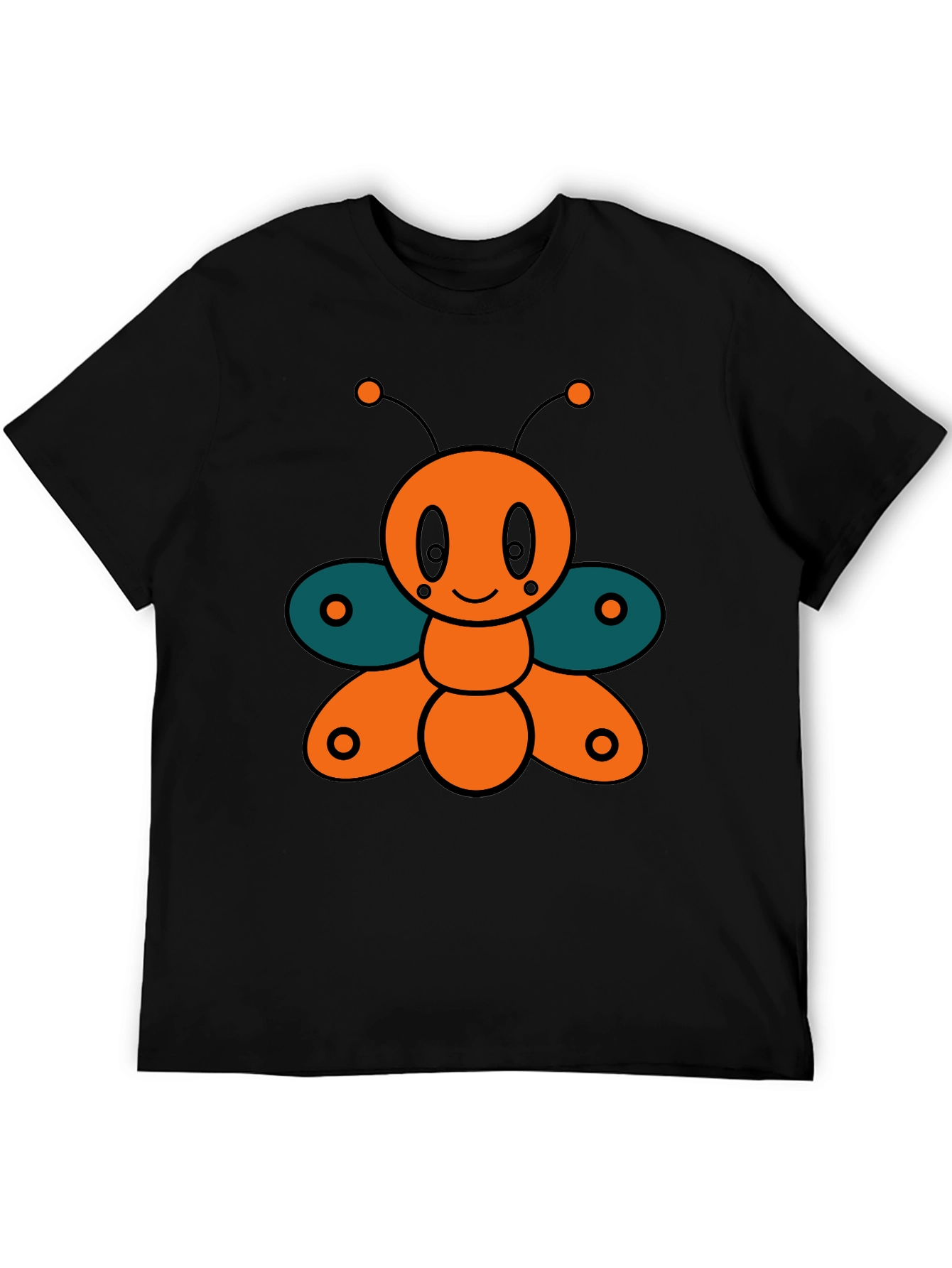 Cute Cartoon Butterfly Graphic Tee - Black