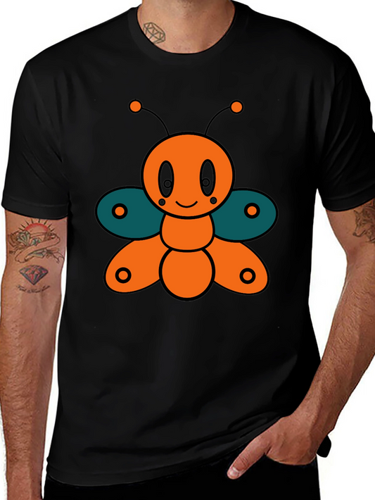Cute Cartoon Butterfly Graphic Tee - Black