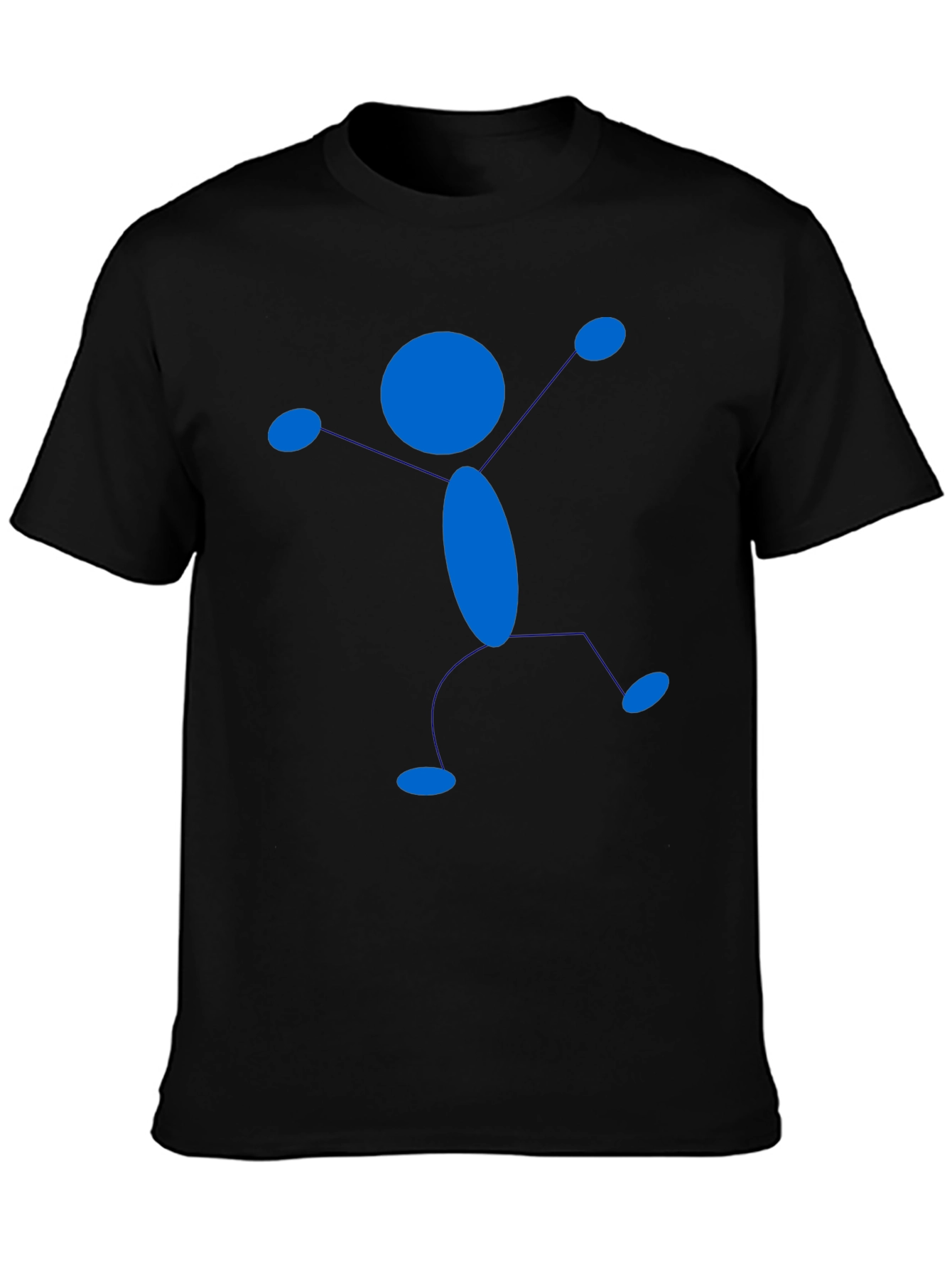 Blue Stick Figure Graphic Black T-Shirt