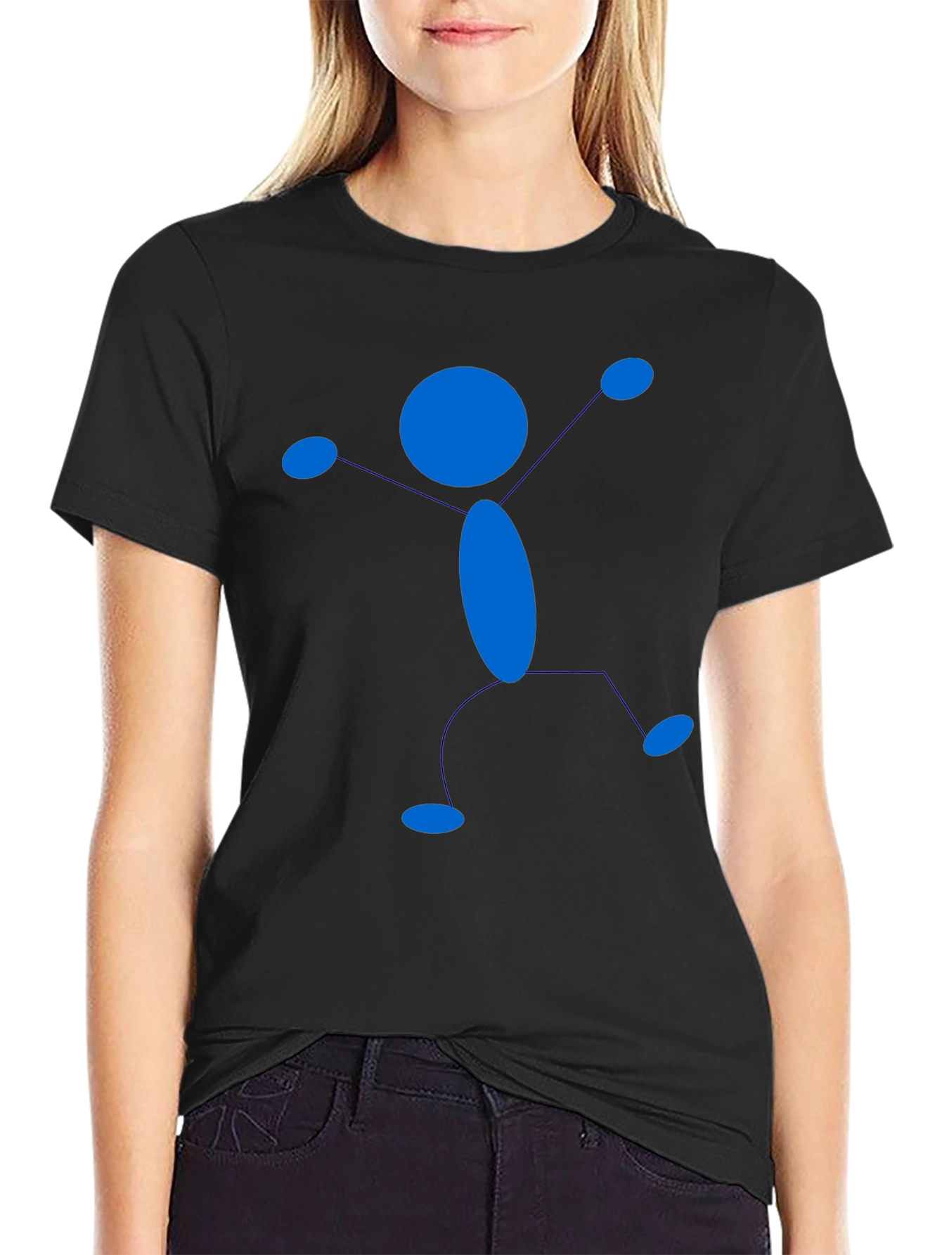 Blue Stick Figure Graphic Black T-Shirt