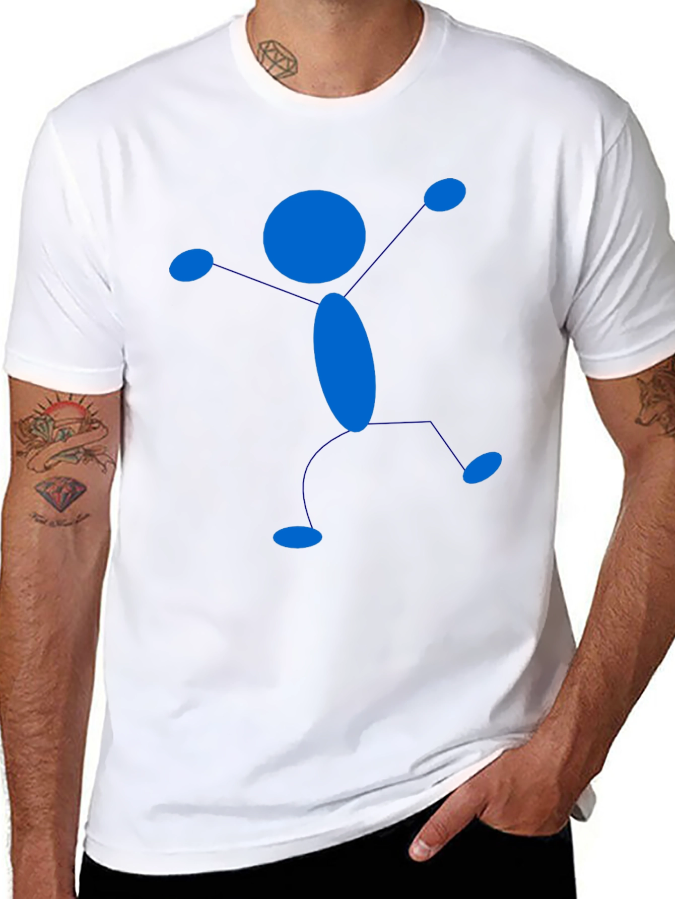 Blue Stick Figure Graphic Black T-Shirt