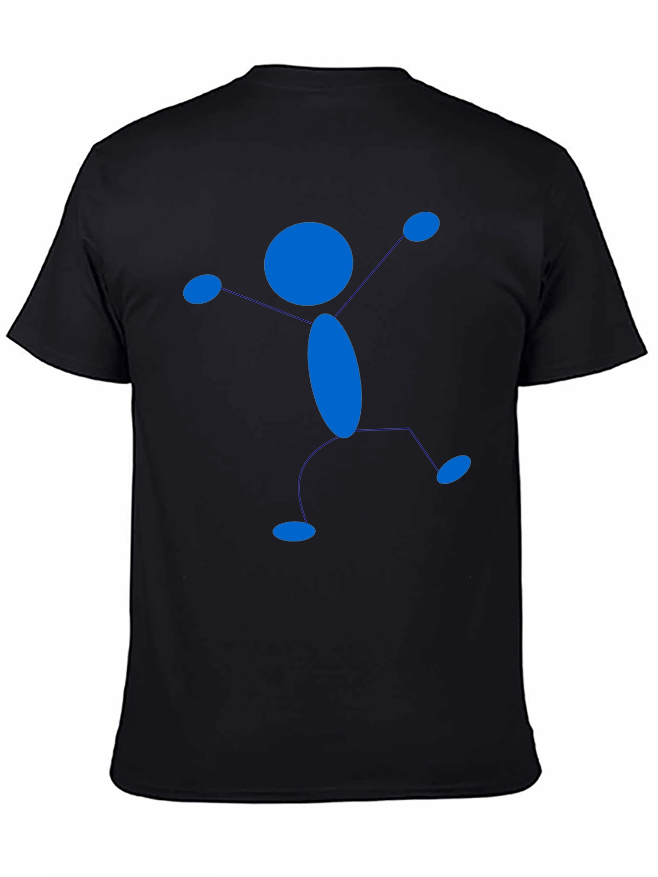 Blue Stick Figure Graphic Black T-Shirt
