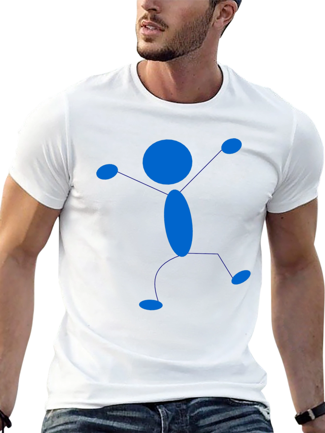 Blue Stick Figure Graphic Black T-Shirt