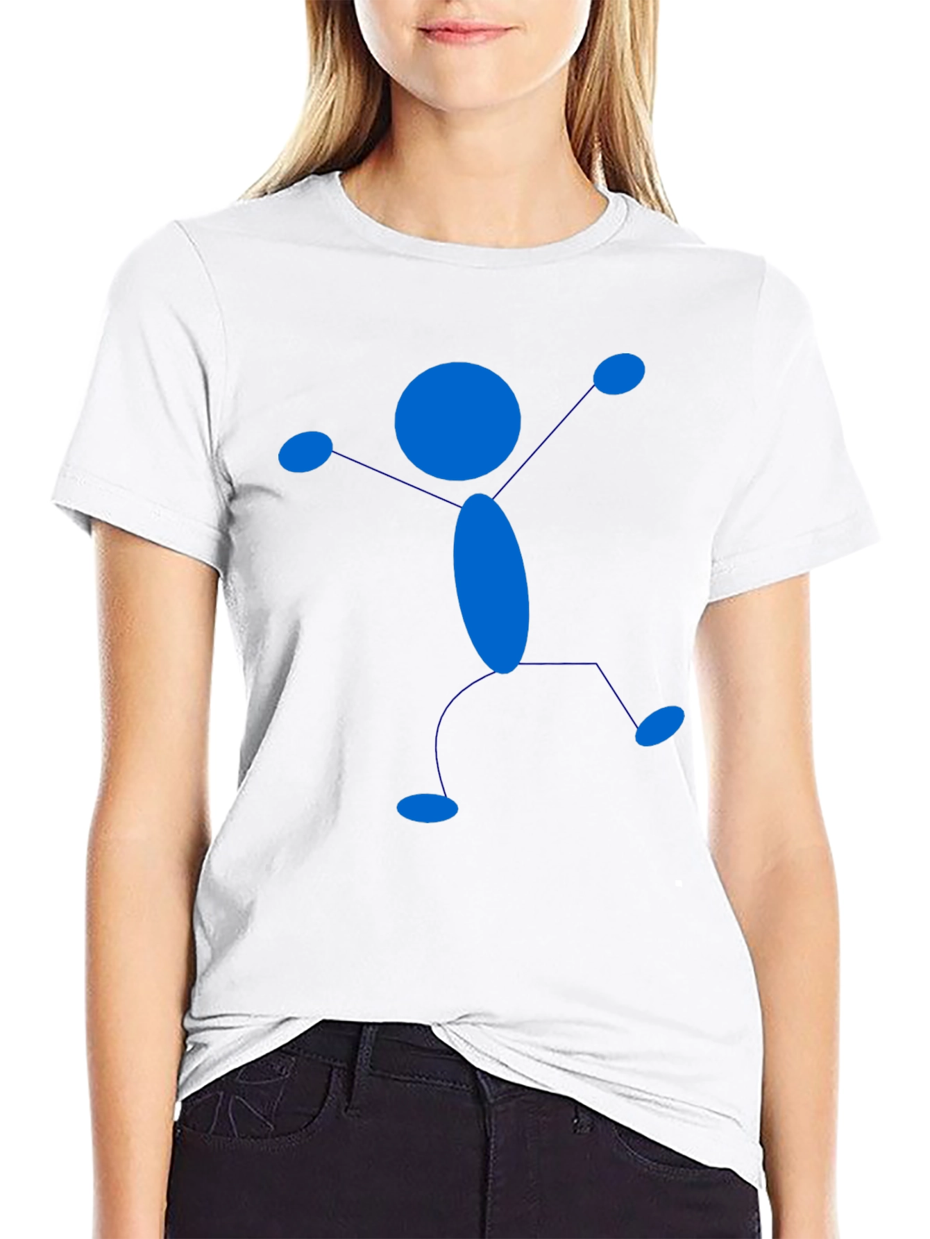 Blue Stick Figure Graphic Black T-Shirt