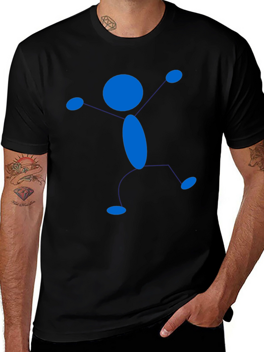 Blue Stick Figure Graphic Black T-Shirt