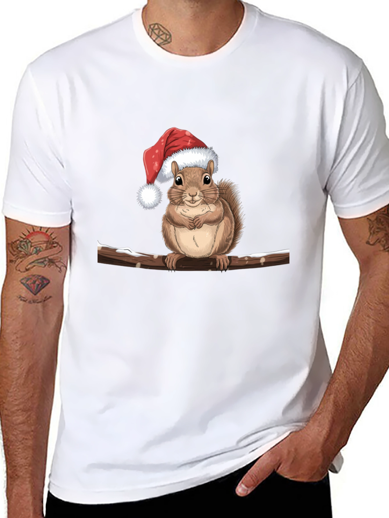 Festive Squirrel on Branch Graphic Tee